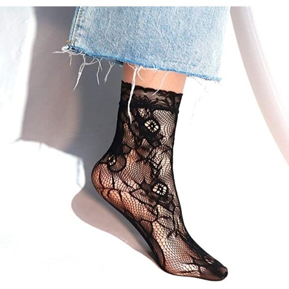 Fishnet Socks Lace Short Ankle Stockings Socks Boots Heels Anklet Dress NWT - Picture 2 of 9